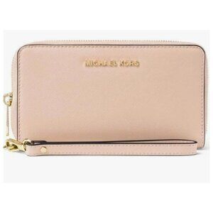 Michael Kors Jet Set Travel Wallet Phone Case Wristlet Leather Powder Blush NWT